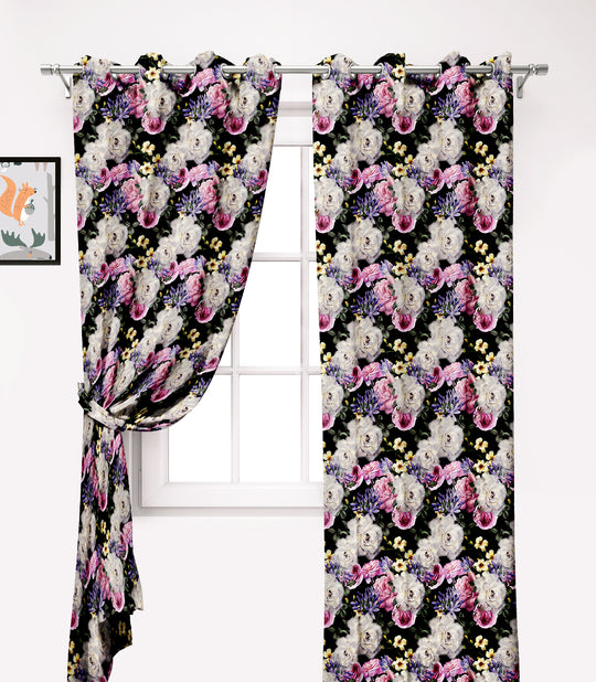 Ultimate Trends Premium Polyester Fancy Floral Curtain For Home Décor Black and Peach Color, 1 Piece