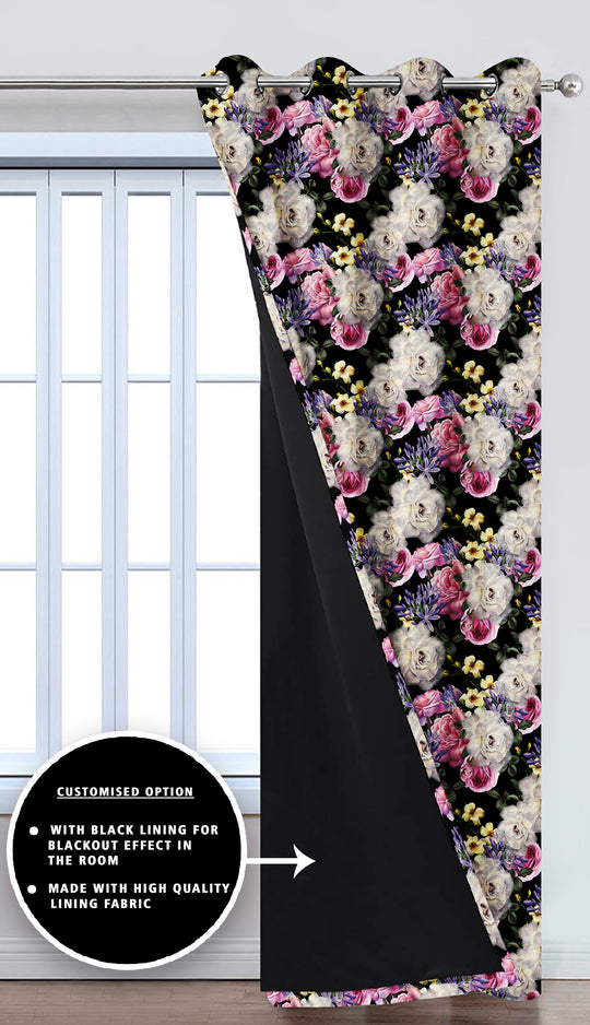 Ultimate Trends Premium Polyester Fancy Floral Curtain For Home Décor Black Color, 1 Piece