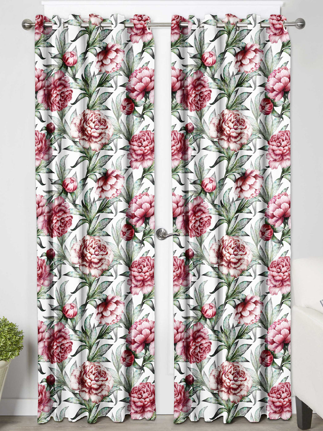 Ultimate Trends Premium Polyester Fancy Floral Curtain For Home Décor White and Peach Color, 1 Piece