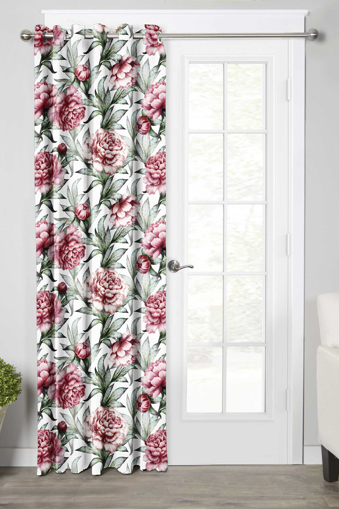 Ultimate Trends Premium Polyester Fancy Floral Curtain For Home Décor White and Peach Color, 1 Piece