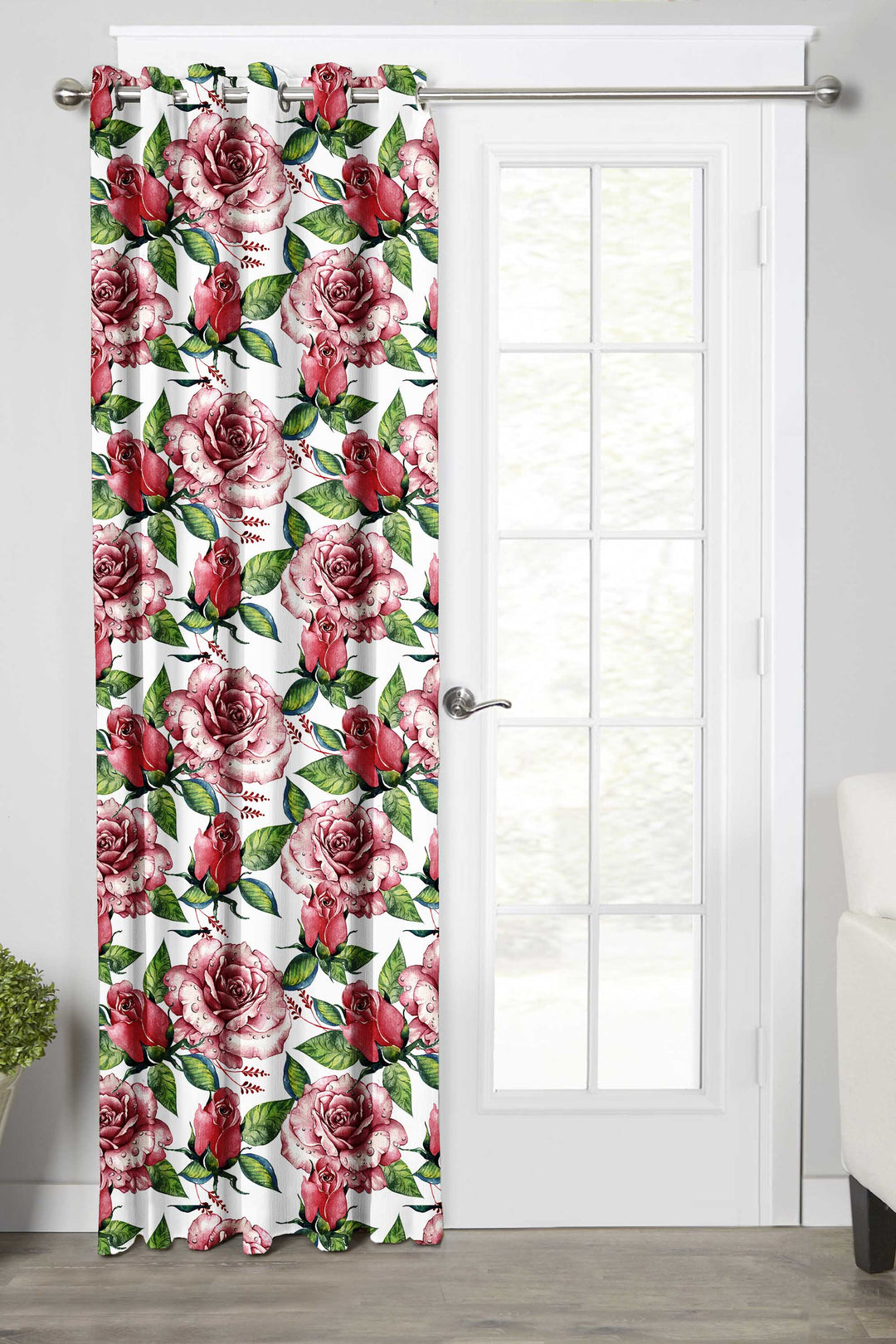 Ultimate Trends Premium Polyester Fancy Floral Curtain For Home Décor White and Peach Color, 1 Piece