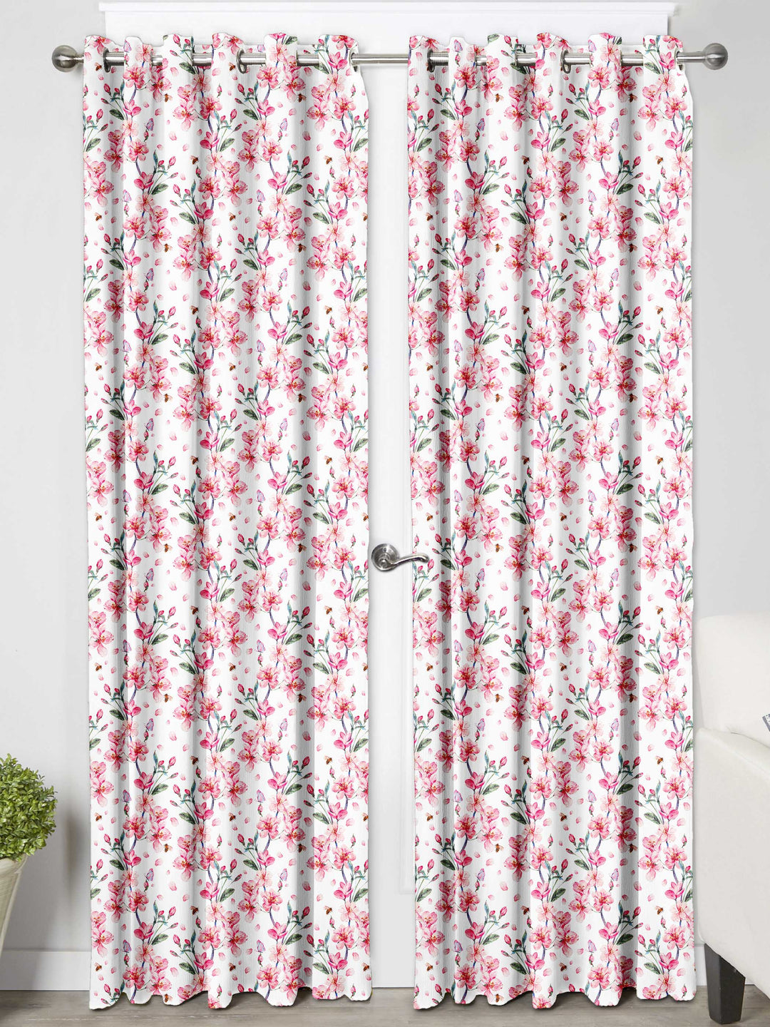 Ultimate Trends Premium Polyester Fancy Floral Curtain For Home Décor White and Peach Color, 1 Piece