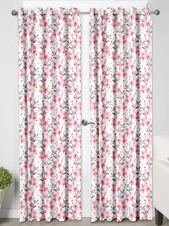 Ultimate Trends Premium Polyester Fancy Floral Curtain For Home Décor White and Pink Color, 1 Piece