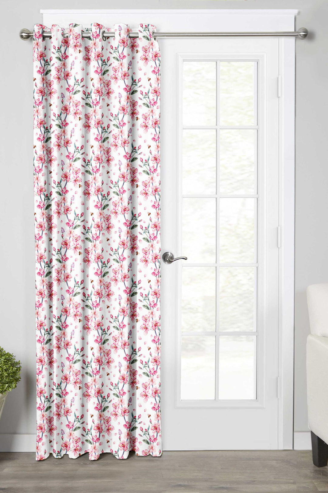 Ultimate Trends Premium Polyester Fancy Floral Curtain For Home Décor White and Peach Color, 1 Piece