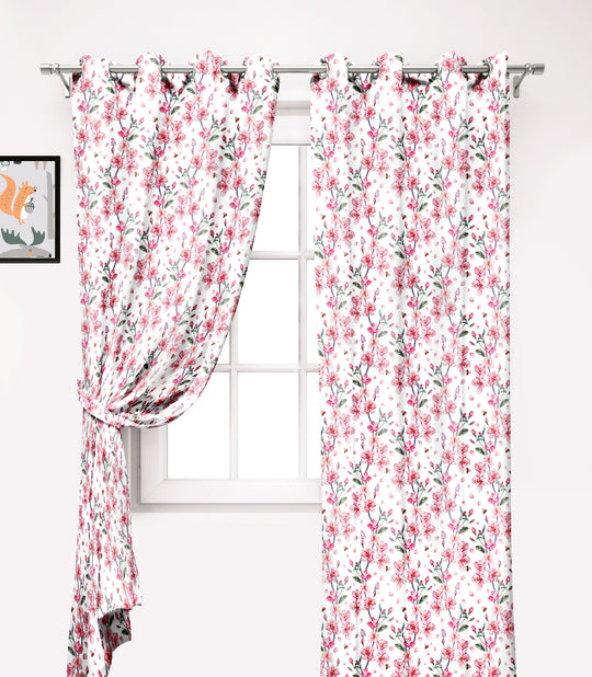 Ultimate Trends Premium Polyester Fancy Floral Curtain For Home Décor White and Pink Color, 1 Piece