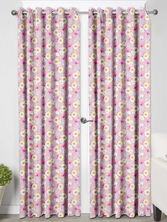 Ultimate Trends Premium Polyester Fancy Floral Curtain For Home Décor Light Pink Color, 1 Piece