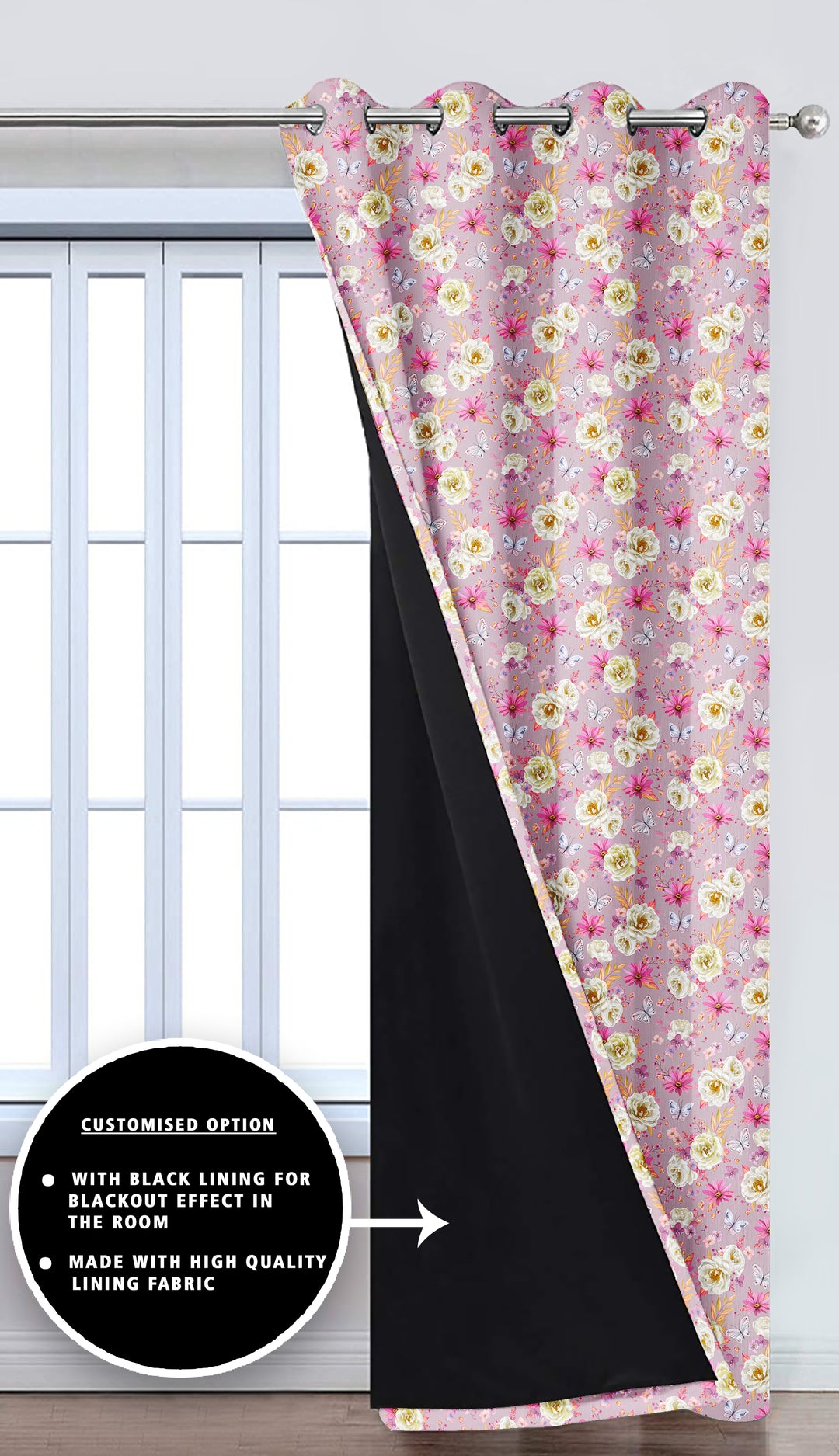 Ultimate Trends Premium Polyester Fancy Floral Curtain For Home Décor Light Pink Color, 1 Piece