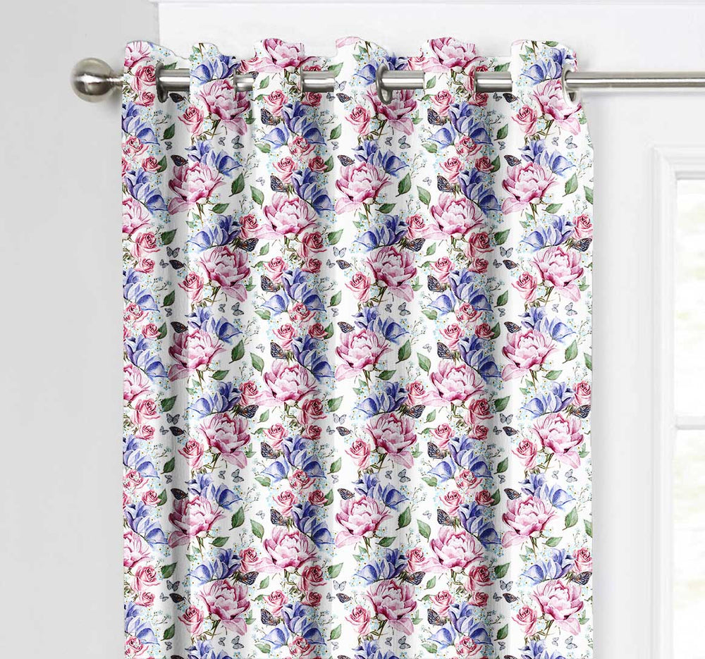 Ultimate Trends Premium Polyester Fancy Floral Curtain For Home Décor Blue and Pink Color, 1 Piece