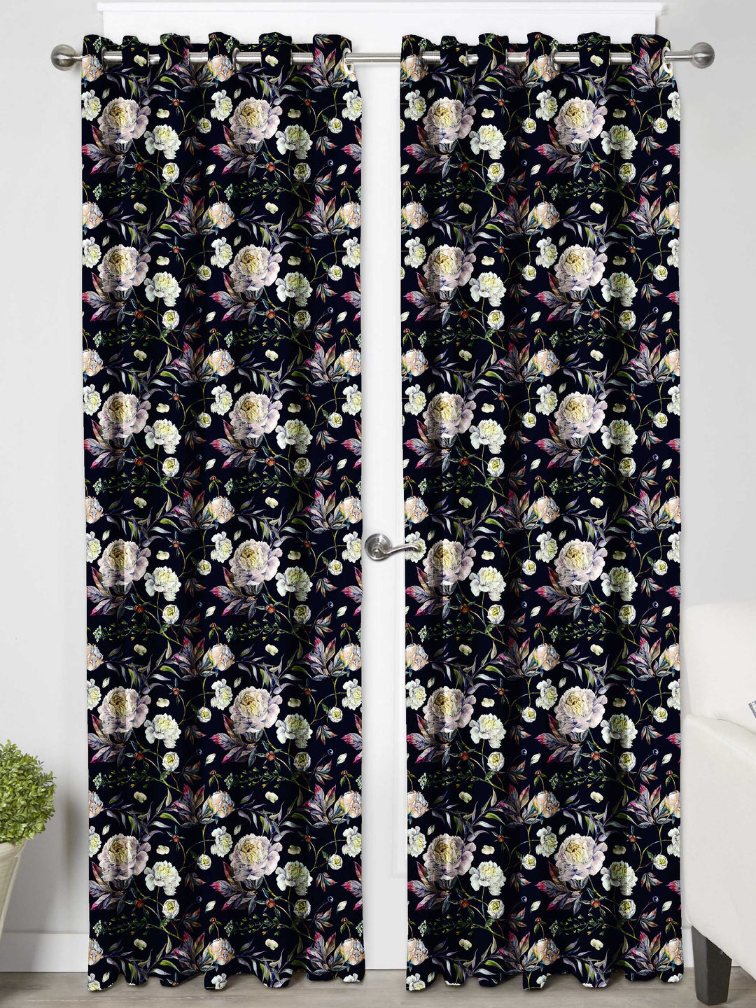 Ultimate Trends Premium Polyester Fancy Floral Curtain For Home Décor Black Color, 1 Piece