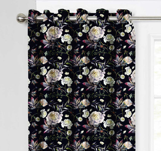 Ultimate Trends Premium Polyester Fancy Floral Curtain For Home Décor Black Color, 1 Piece