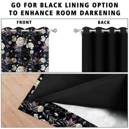 Ultimate Trends Premium Polyester Fancy Floral Curtain For Home Décor Black Color, 1 Piece