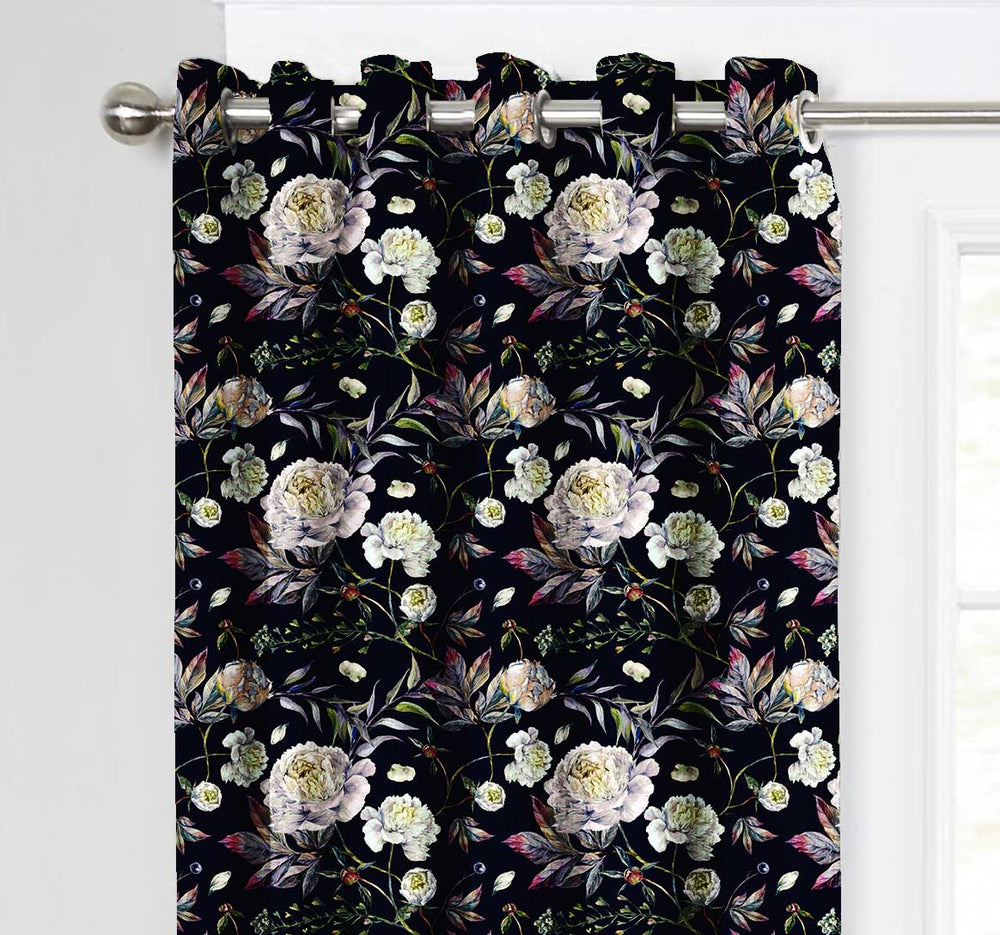 Ultimate Trends Premium Polyester Fancy Floral Curtain For Home Décor Black Color, 1 Piece