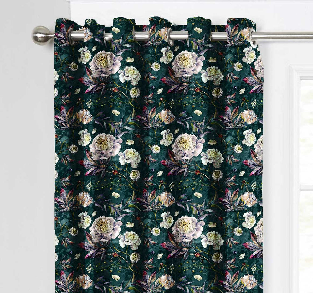 Ultimate Trends Premium Polyester Fancy Floral Curtain For Home Décor Dark Teal Color, 1 Piece