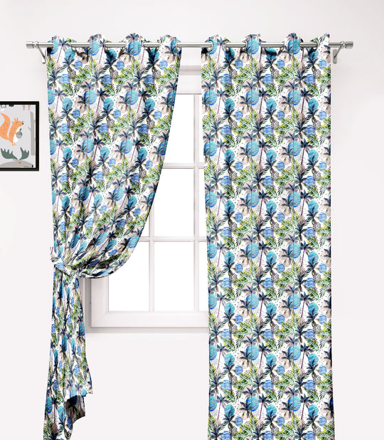 Ultimate Trends Premium Polyester Fancy Floral Curtain For Home Décor Sky Blue and Green Color, 1 Piece