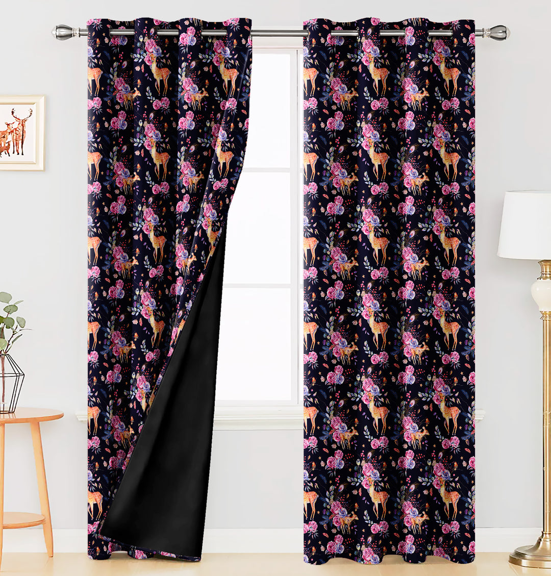 Ultimate Trends Premium Polyester Fancy Floral Curtain For Home Décor Black and Pink Color, 1 Piece