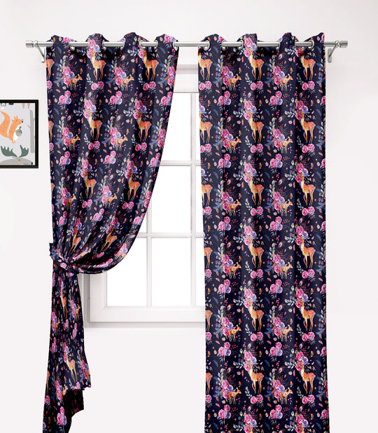 Ultimate Trends Premium Polyester Fancy Floral Curtain For Home Décor Black and Pink Color, 1 Piece