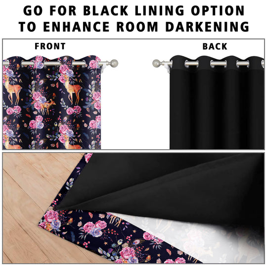 Ultimate Trends Premium Polyester Fancy Floral Curtain For Home Décor Black and Pink Color, 1 Piece