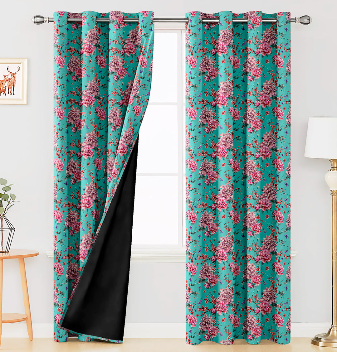 Ultimate Trends Premium Polyester Fancy Floral Curtain For Home Décor Turquoise and Pink Color, 1 Piece