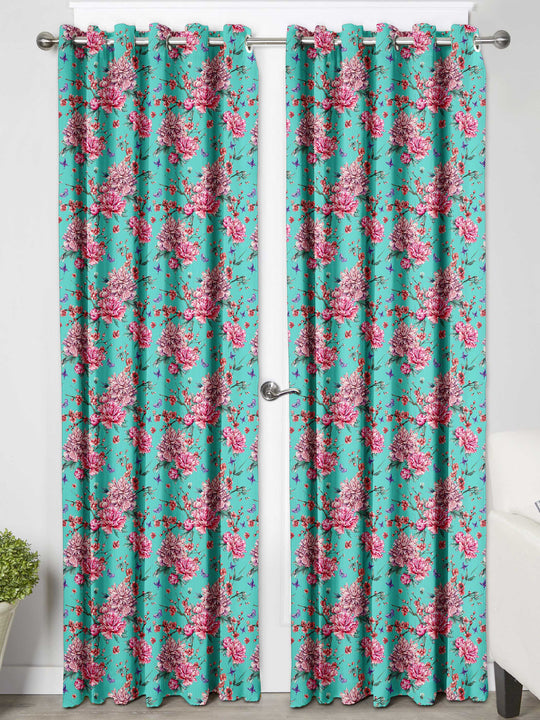 Ultimate Trends Premium Polyester Fancy Floral Curtain For Home Décor Turquoise and Pink Color, 1 Piece