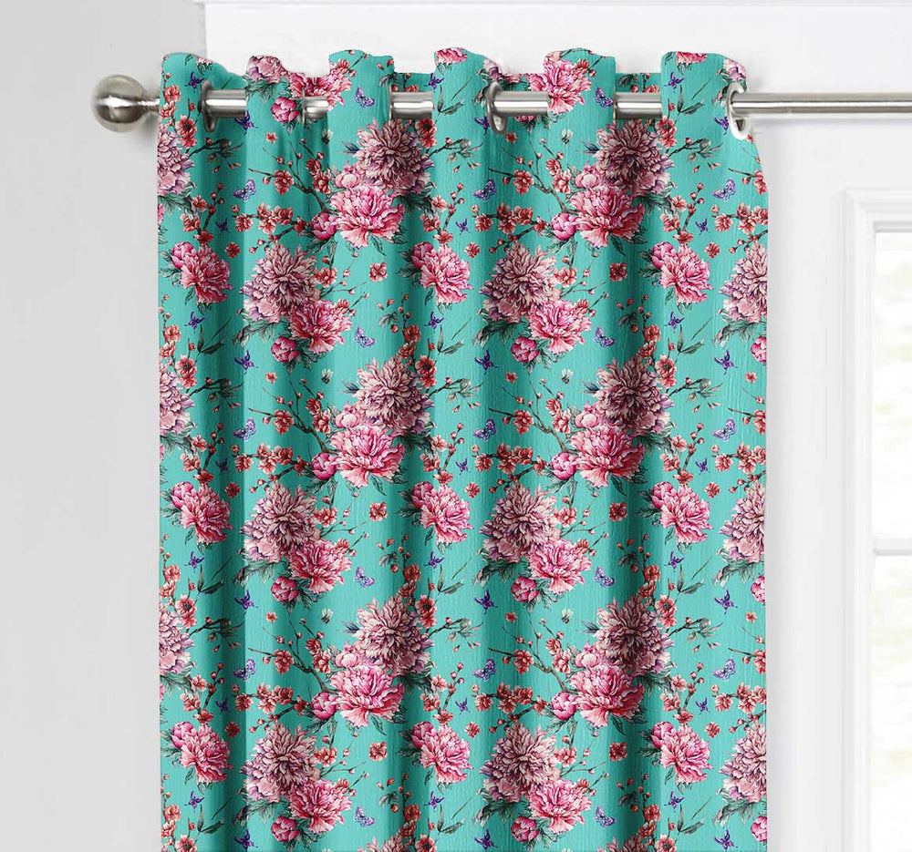 Ultimate Trends Premium Polyester Fancy Floral Curtain For Home Décor Pine Blue Color, 1 Piece