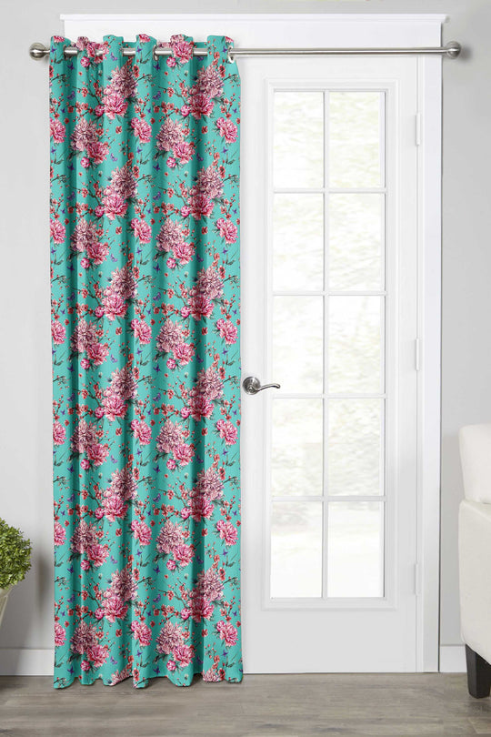 Ultimate Trends Premium Polyester Fancy Floral Curtain For Home Décor Turquoise and Pink Color, 1 Piece