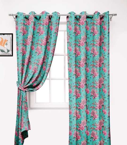 Ultimate Trends Premium Polyester Fancy Floral Curtain For Home Décor Turquoise and Pink Color, 1 Piece