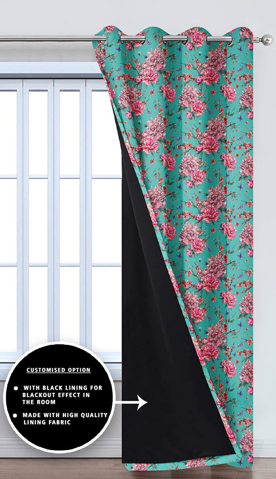 Ultimate Trends Premium Polyester Fancy Floral Curtain For Home Décor Turquoise and Pink Color, 1 Piece