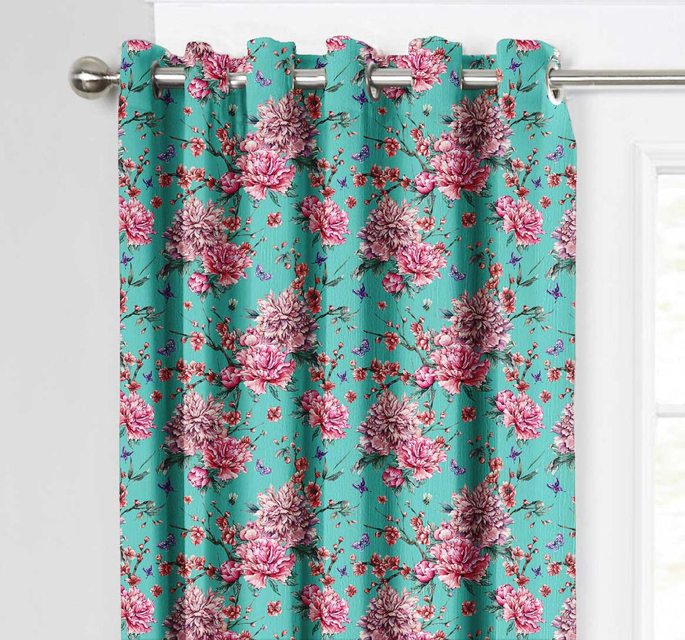 Ultimate Trends Premium Polyester Fancy Floral Curtain For Home Décor Turquoise and Pink Color, 1 Piece