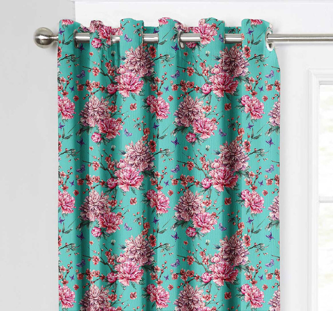 Ultimate Trends Premium Polyester Fancy Floral Curtain For Home Décor Turquoise and Pink Color, 1 Piece