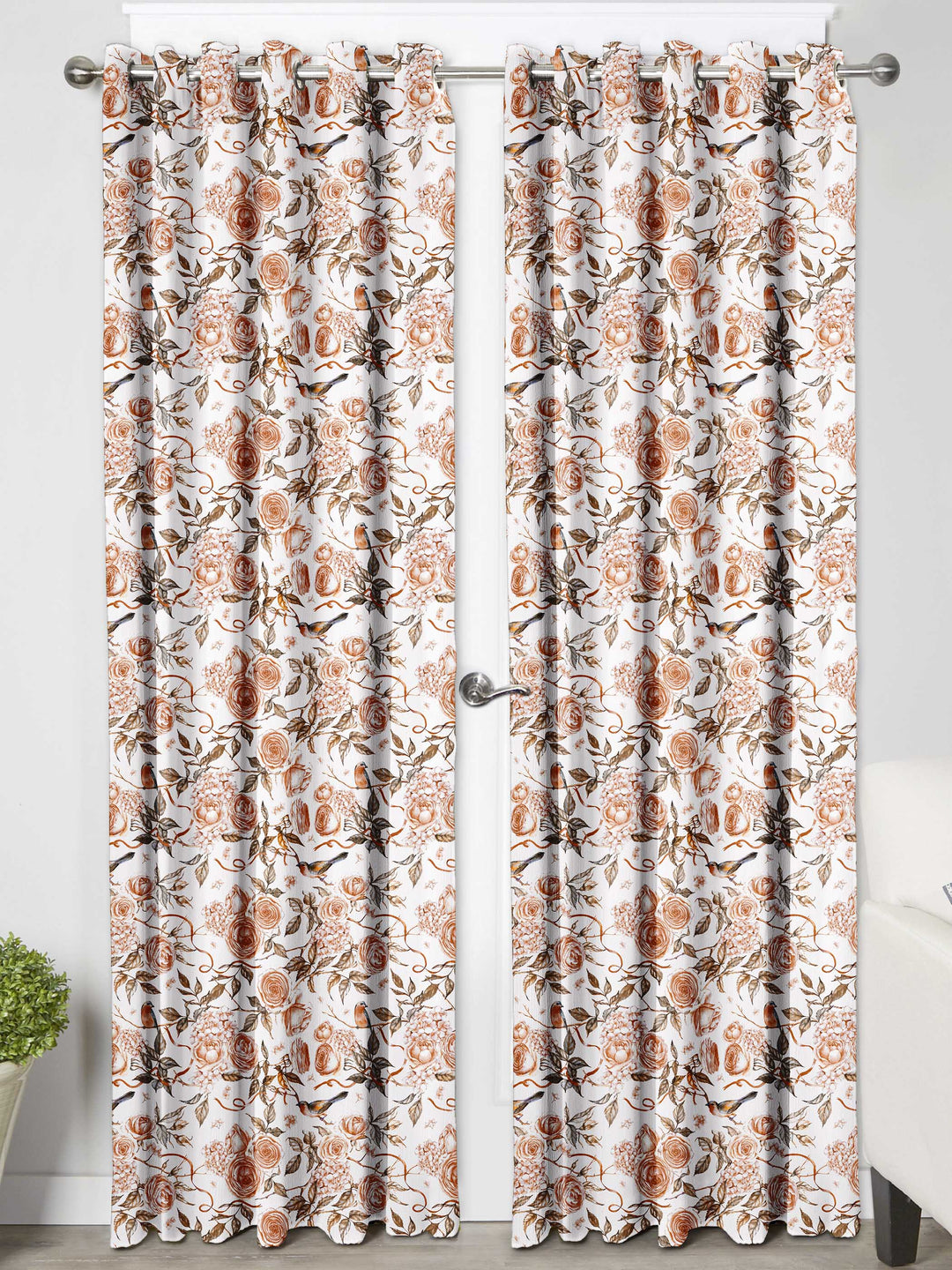 Ultimate Trends Premium Polyester Fancy Floral Curtain For Home Décor White and Brown Color, 1 Piece