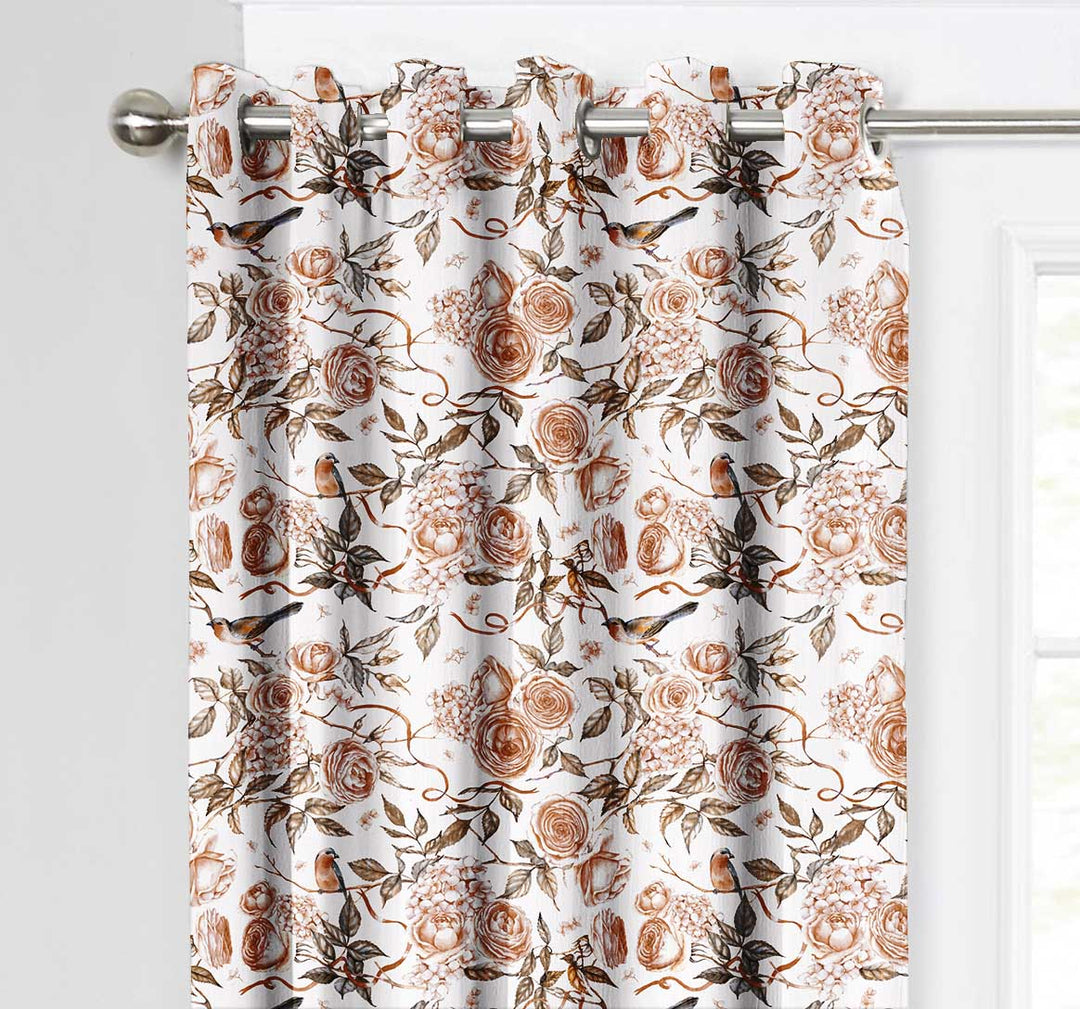 Ultimate Trends Premium Polyester Fancy Floral Curtain For Home Décor White and Brown Color, 1 Piece