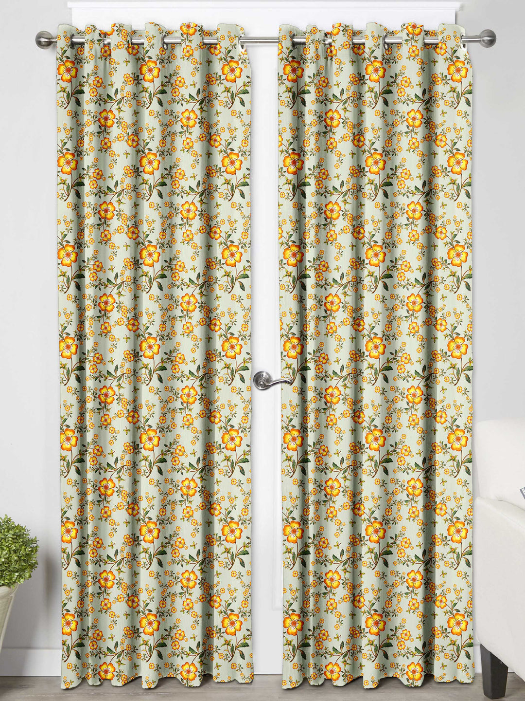 Ultimate Trends Premium Polyester Fancy Floral Curtain For Home Décor Stone Grey Color, 1 Piece