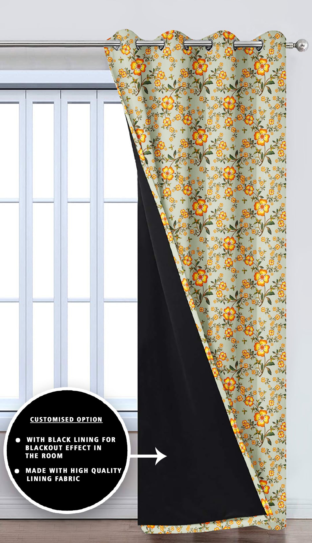 Ultimate Trends Premium Polyester Fancy Floral Curtain For Home Décor Stone Grey Color, 1 Piece