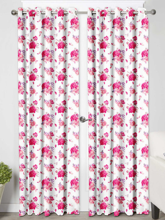 Ultimate Trends Premium Polyester Fancy Floral Curtain For Home Décor White and Pink Color, 1 Piece