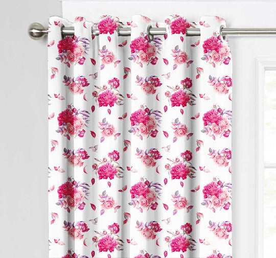 Ultimate Trends Premium Polyester Fancy Floral Curtain For Home Décor White and Pink Color, 1 Piece