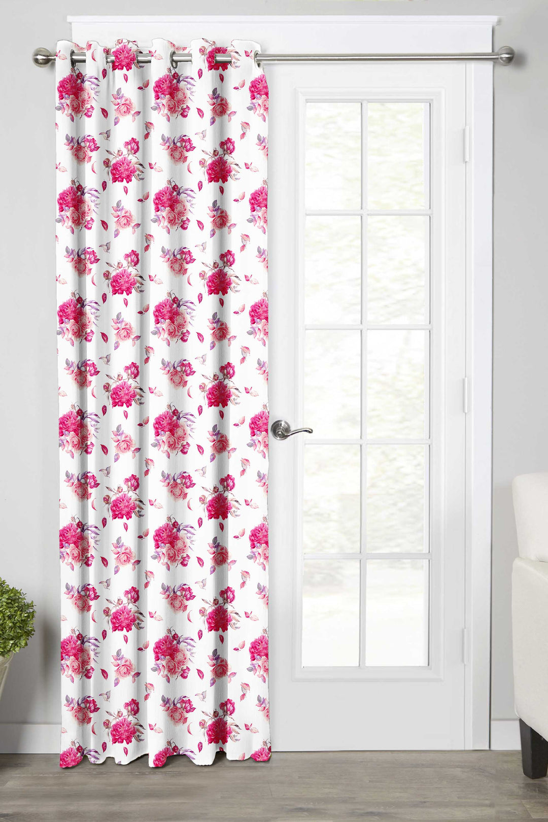 Ultimate Trends Premium Polyester Fancy Floral Curtain For Home Décor White and Pink Color, 1 Piece