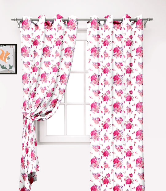 Ultimate Trends Premium Polyester Fancy Floral Curtain For Home Décor White and Pink Color, 1 Piece