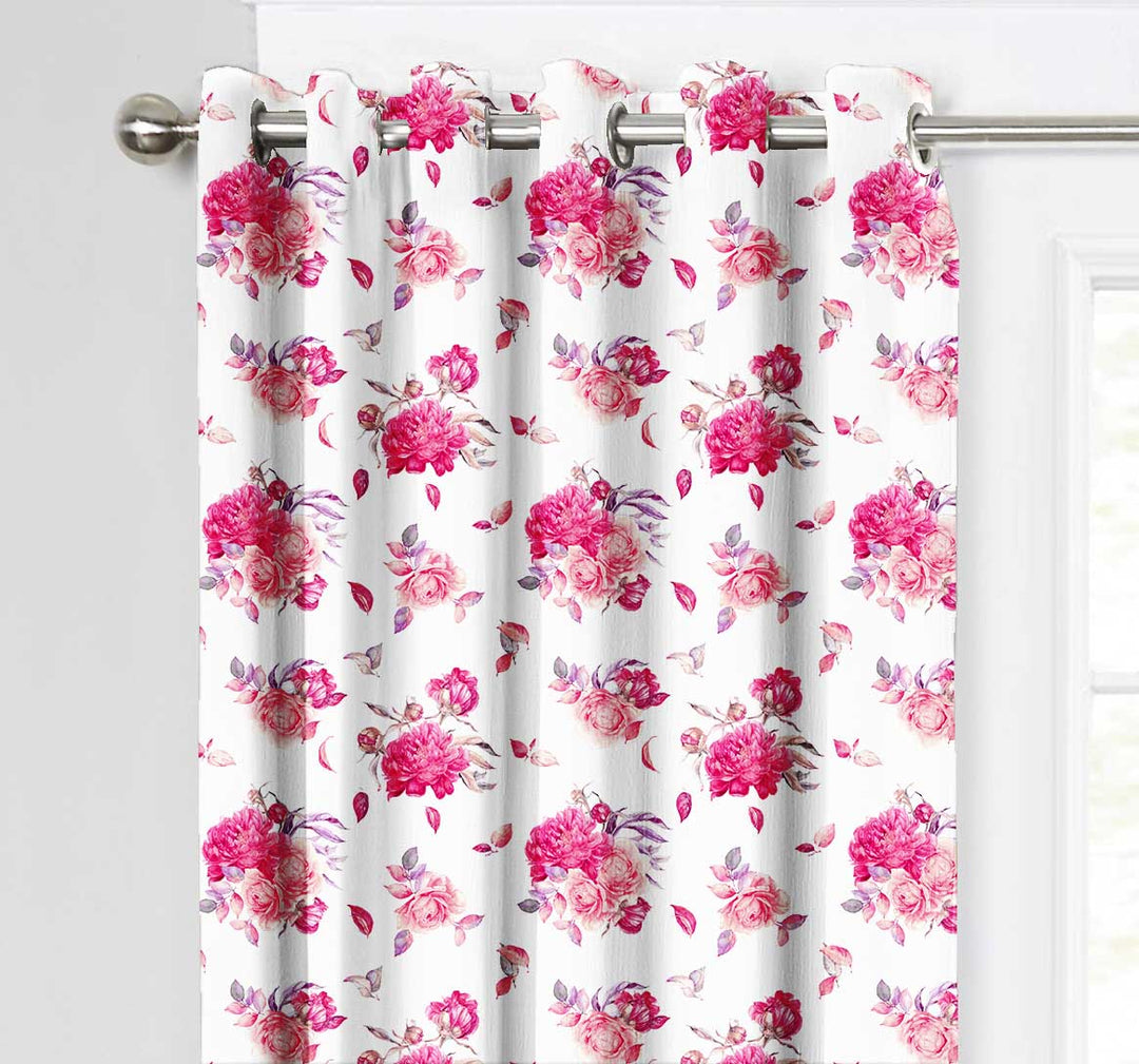 Ultimate Trends Premium Polyester Fancy Floral Curtain For Home Décor White and Pink Color, 1 Piece