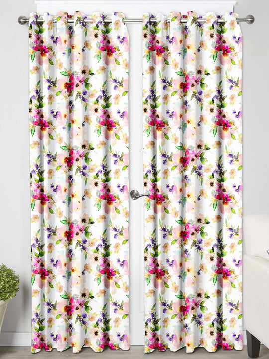 Ultimate Trends Premium Polyester Fancy Floral Curtain For Home Décor White and Pink Color, 1 Piece