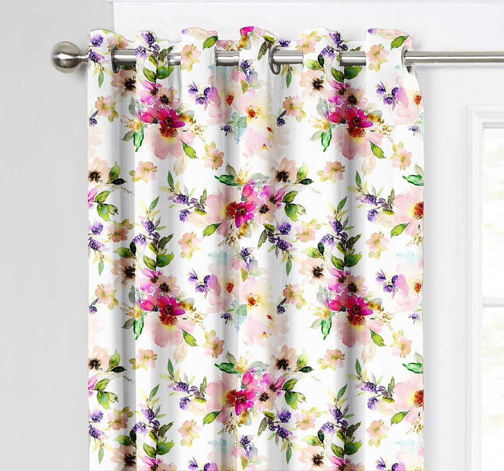 Ultimate Trends Premium Polyester Fancy Floral Curtain For Home Décor White and Pink Color, 1 Piece