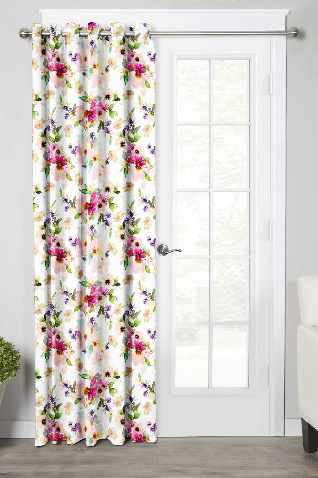 Ultimate Trends Premium Polyester Fancy Floral Curtain For Home Décor White and Pink Color, 1 Piece