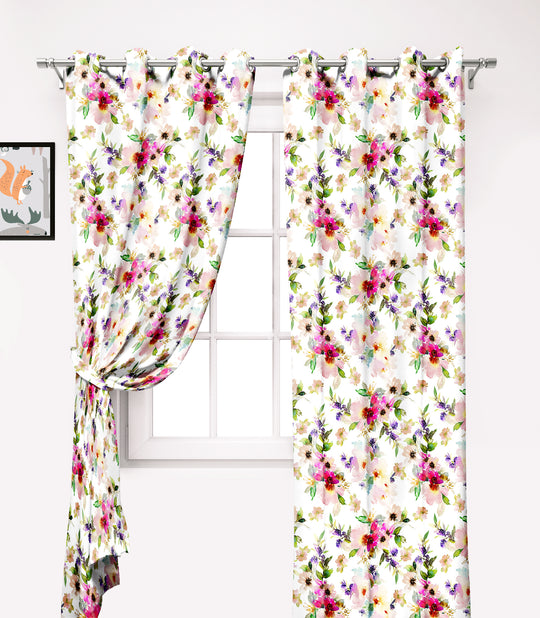 Ultimate Trends Premium Polyester Fancy Floral Curtain For Home Décor White and Pink Color, 1 Piece