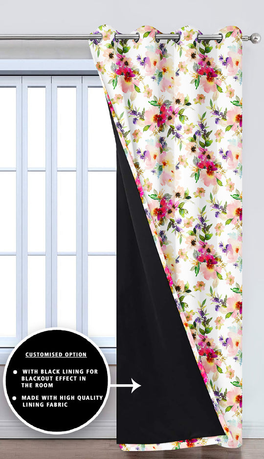 Ultimate Trends Premium Polyester Fancy Floral Curtain For Home Décor White and Pink Color, 1 Piece