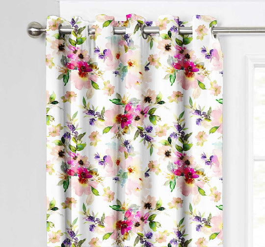 Ultimate Trends Premium Polyester Fancy Floral Curtain For Home Décor White and Pink Color, 1 Piece