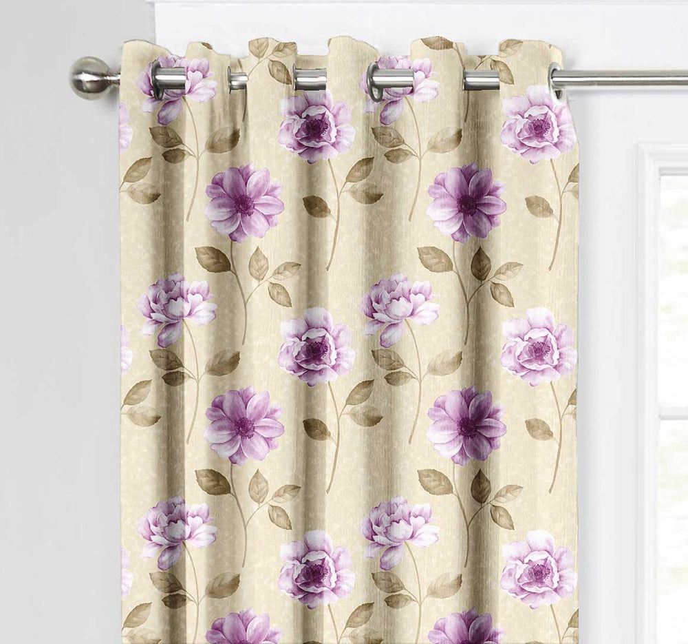 Ultimate Trends Premium Polyester Fancy Floral Curtain For Home Décor Light Yellow and Purple Color, 1 Piece