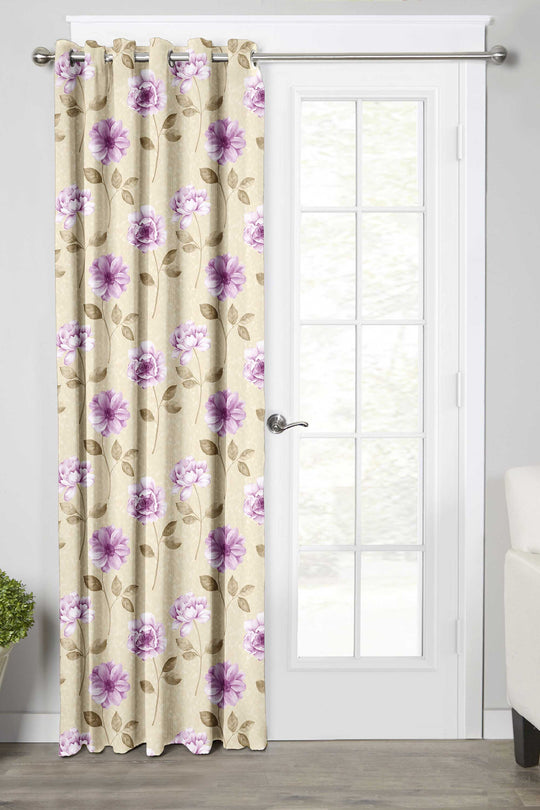 Ultimate Trends Premium Polyester Fancy Floral Curtain For Home Décor Beige and Purple Color, 1 Piece