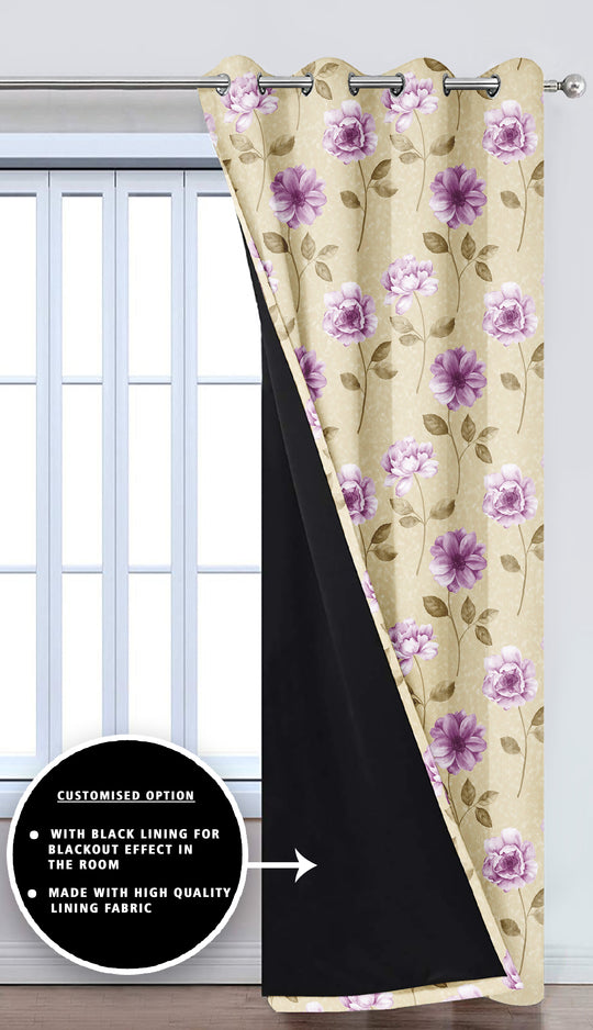 Ultimate Trends Premium Polyester Fancy Floral Curtain For Home Décor Beige and Purple Color, 1 Piece