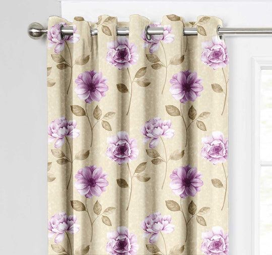 Ultimate Trends Premium Polyester Fancy Floral Curtain For Home Décor Beige and Purple Color, 1 Piece