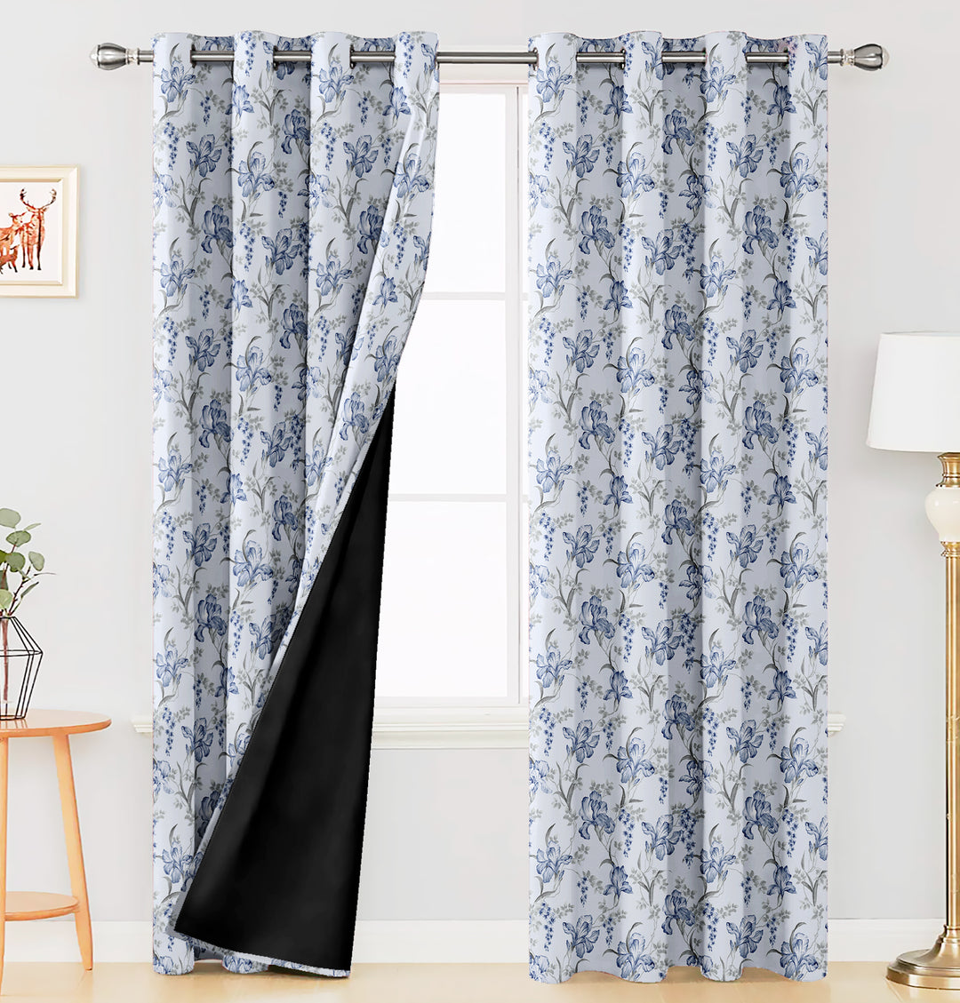 Ultimate Trends Premium Polyester Fancy Floral Curtain For Home Décor White and Blue Color, 1 Piece