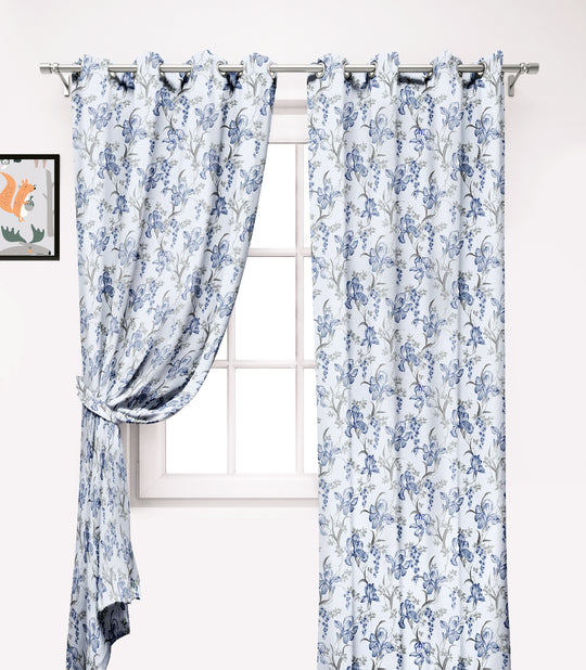 Ultimate Trends Premium Polyester Fancy Floral Curtain For Home Décor White and Blue Color, 1 Piece